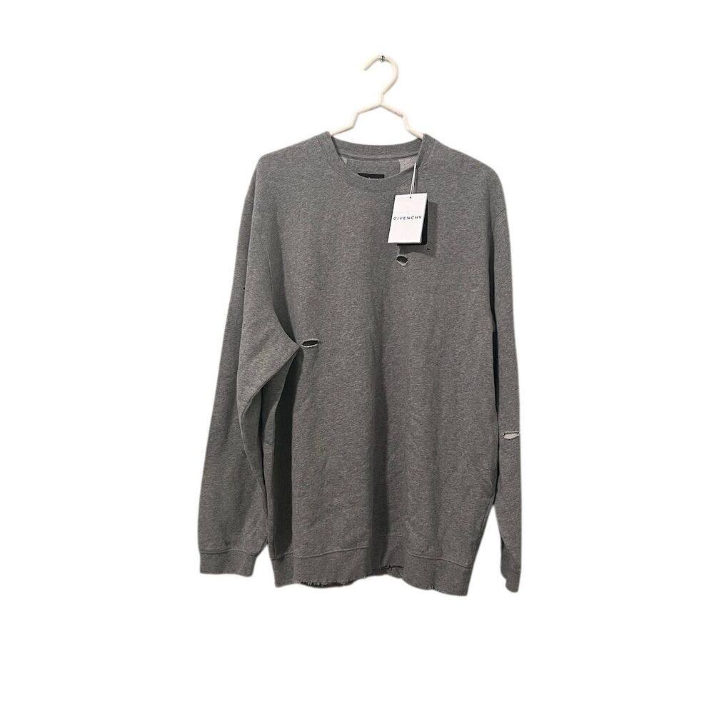 Givenchy Men's XL Distressed Crewneck Sweatshirt Gray Long Sleeve Casual